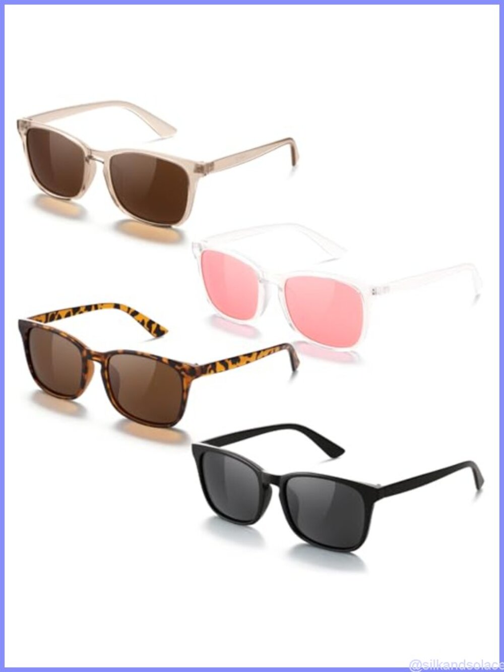 Polarized Sunglasses 4 Pairs UV400 TAC Lens Half-Frame Square Adult